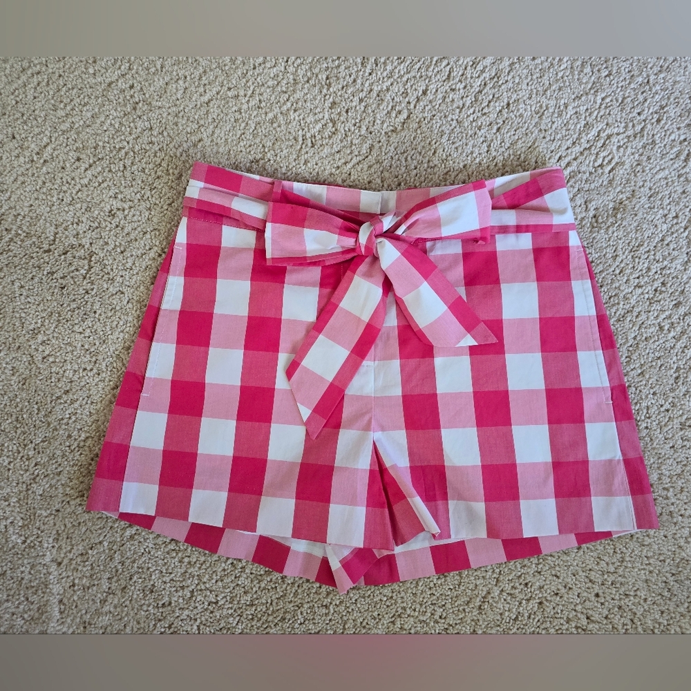Draper James Plaid White/ Pink Red Sadie Cotton Shorts Size 0 Tie Front